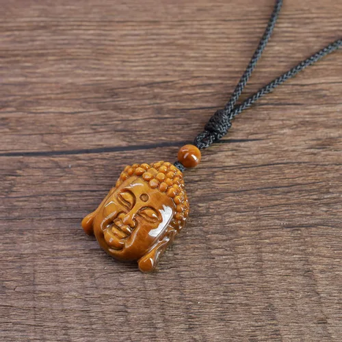 Miniatura 5 de Collar con colgante de cabeza de Buda con ojo de tigre genuino, Piedra