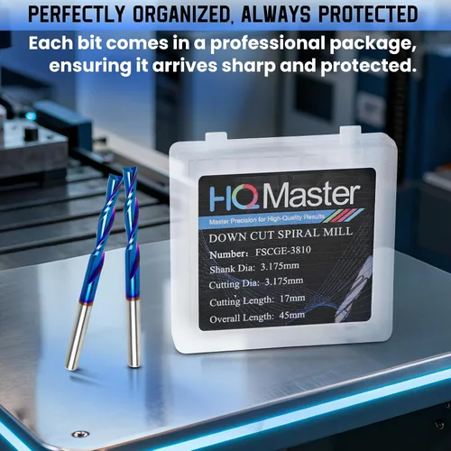 Miniatura 6 de HQMaster Broca de corte descendente de 1/8 de pulgada, corte hacia abajo, espiral, fresadora CNC, fresadora de carburo de tungsteno, juego de 5
