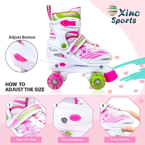 Miniatura 5 de XinoSports - Patines ajustables para niños y niñas con ruedas iluminadas (de 5 a 20 años) - Patines con ruedas iluminadoras Rosa