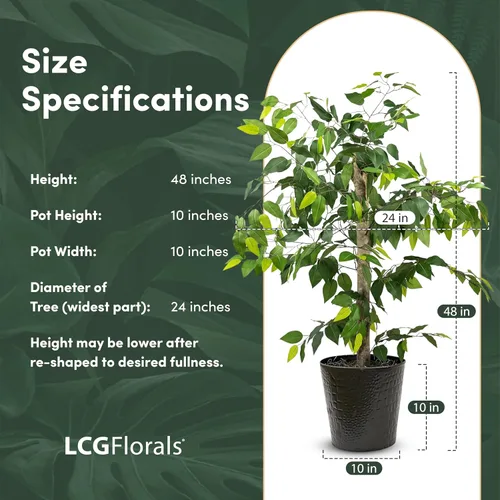 Miniatura 2 de LCG Florals Árbol de ficus de 4 pies en maceta de metal negro con tronco de madera real, plantas de imitación para interiores y exteriores