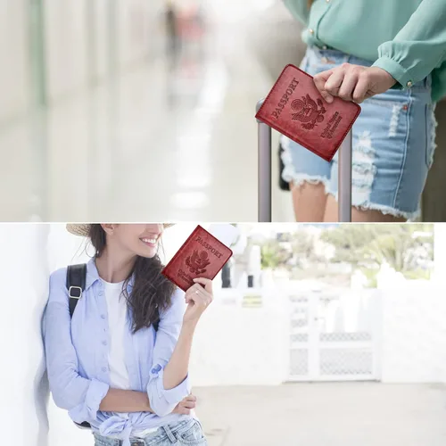 Miniatura 5 de Combo de tarjetero para pasaporte y vacuna, soporte para pasaporte con ranura para tarjeta de vacuna, cartera para pasaporte, funda para pasaporte
