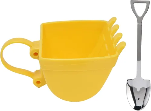 Miniatura 6 de Taza divertida de 11.2 fl oz, taza de cubo de excavadora con cuchara de pala de acero inoxidable, taza de café, taza de té creativa, taza de leche