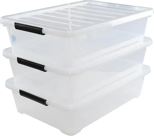 Miniatura 2 de Contenedores de almacenamiento de plástico transparente de 40 cuartos de galón, cajas de almacenamiento grandes de plástico con ruedas, 3 paquetes