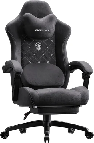 Dowinx Silla de Juegos con Soporte Lumbar de Masaje con Calentamiento, Sillas de Tela Grandes y Altas para Adultos con Reposapiés, Silla de Juego de