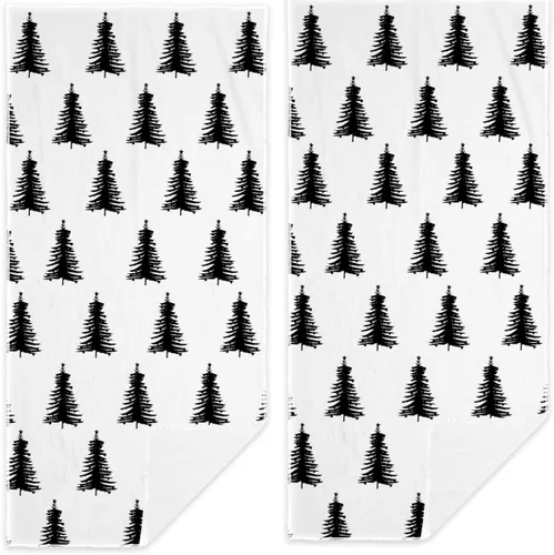 Miniatura 14 de Juego de 2 toallas de mano para árbol de Navidad, color blanco y negro, juego de 2 toallas de baño absorbentes de copos de nieve, toallas