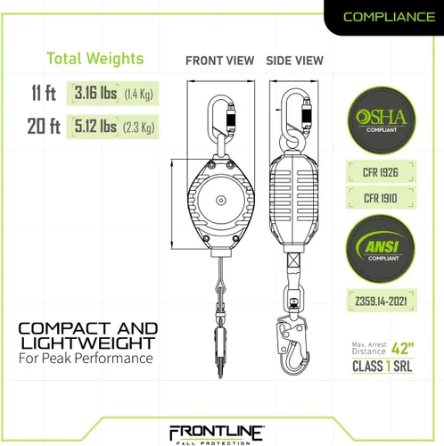 Miniatura 6 de Frontline RPW11 Web de una sola pierna SRL con extremo de gancho de acero Cumple con OSHA y ANSI SRL Duradero, ligero y compacto Cincha sin