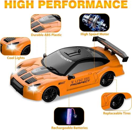 Miniatura 3 de Coche RC de Derrape 1/24 2.4GHz Coche de Control Remoto 4WD de Alta Velocidad con Luz LED y Neumáticos de Derrape Juguetes de Carreras para Niños