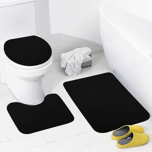 Miniatura 3 de Juego de 3 alfombras de baño modernas en blanco y negro, antideslizante en forma de U y tapa de inodoro