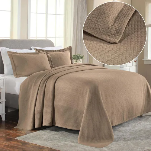 Miniatura 2 de Cubrecama doble Superior Diamond Solitaire de algodón de primera calidad Jacquard Matelassé con fundas de almohada a tono, color aguamarina, Marrón