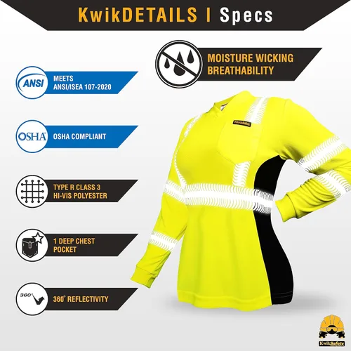 Miniatura 6 de KwikSafety - Charlotte, NC - Vixen Hi Vis Long Sleeve Safety Shirt for Women [Angel Hair Reflective Tape] Manga larga Amarillo