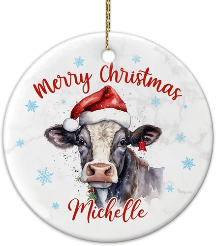Miniatura 7 de Hyturtle Adornos de Navidad personalizados para amantes de las vacas - Adorno de Navidad de cerámica con nombre personalizado de vaca - Lindos