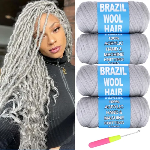 Miniatura 7 de 8 piezas de lana brasileña para trenzas, negro natural, cabello de lana brasileña para trenzar para mujeres, hilo para cabello para locs falsos