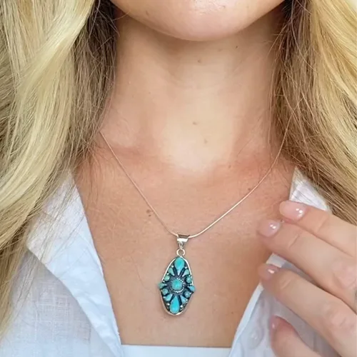 Miniatura 2 de Turquoise Necklace 925 Sterling Silver Pendant & 18" Chain