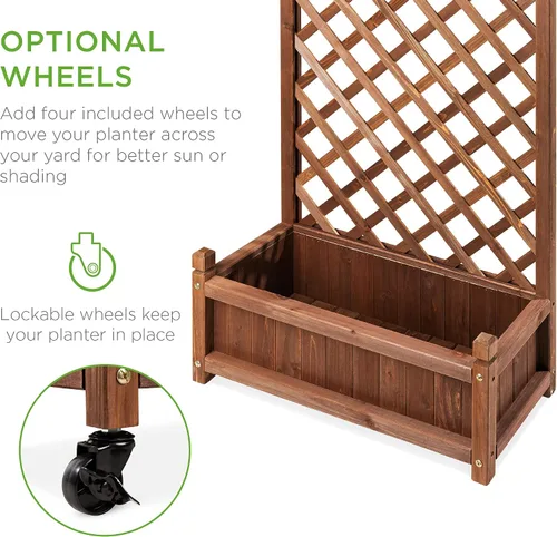 Miniatura 4 de Best Choice Products - Caja de plantación de madera de 48 pulgadas con enrejado de diamante, cama de jardín elevada móvil para plantas trepadoras