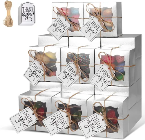 Miniatura 17 de KPOSIYA 60 cajas de panadería negras con ventana, cajas individuales de 4 x 4 x 2.5 pulgadas, caja de regalo de papel kraft negro para pasteles