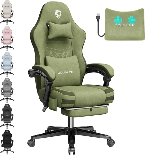 Miniatura 13 de Silla para videojuegos, silla de oficina de tela para computadora con masaje, silla ergonómica con reposapiés, soporte lumbar, cojín ensanchado