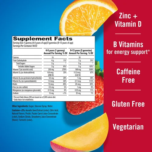 Miniatura 6 de Emergen-C Kidz Immune + Support - Suplementos dietéticos, gomitas divertidas con sabor a fruta con vitamina C, B y D, 44