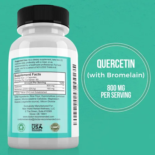 Miniatura 2 de DOCTOR RECOMMENDED SUPPLEMENTS Quercetina 800 mg con bromelina 165 mg por porción, 120 cápsulas vegetarianas, suministro completo para 60 días