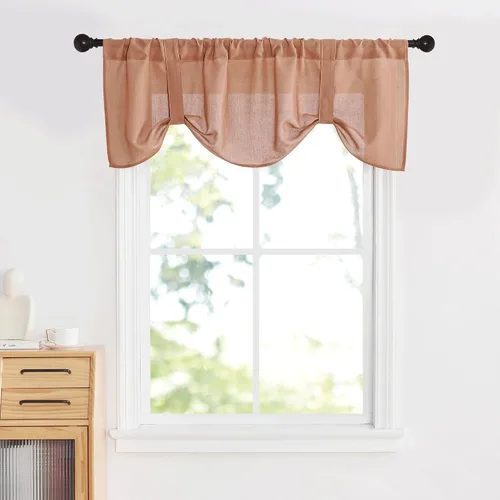 Miniatura 17 de NICETOWN Cenefa con textura de lino para ventana de cocina y sala de estar, filtrado de luz, estilo campestre bohemio, con bolsillo para barra, 2
