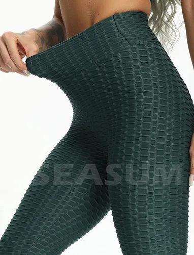 Miniatura 46 de SEASUM - Pantalones de yoga de cintura alta para mujer, con control de abdomen y realce de glúteos, leggings favorecedores para entrenar y correr