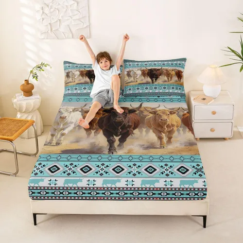 Miniatura 59 de Erosebridal Southwestern - Sábanas de cama bohemias aztecas, tamaño individual, sábanas hippie de cachemira, ropa de cama de estilo exótico, funda