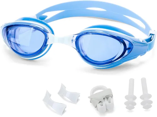 WAVE Gafas de natación miope, gafas de natación miopes para adultos y jóvenes, marco de silicona cómodo con protección UV antivaho Azul Aqua