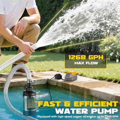 Miniatura 3 de Ecarke Bomba de agua sumergible inalámbrica compatible con batería Dewalt de 20 V, bomba de sumidero de alto flujo sin escobillas de 1268 GPH