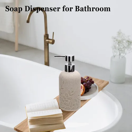 Miniatura 4 de 1 dispensador de jabón de manos, dispensador de jabón líquido de resina texturizada de arenisca para encimera de baño, dispensador de jabón