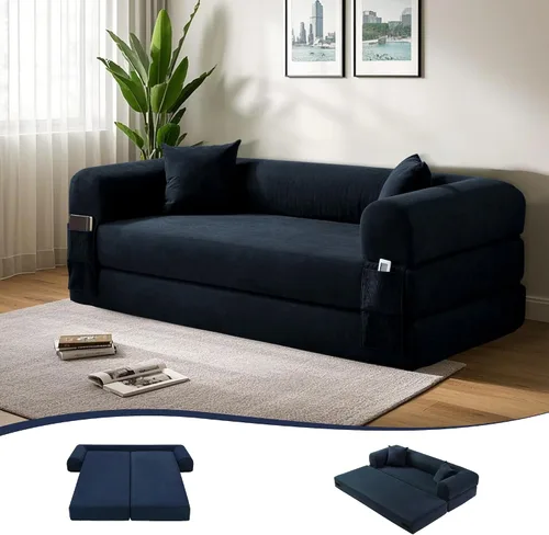 Sofá cama convertible de 80", sofá plegable extraíble de pana 3 en 1 con almohadas, sofá moderno sin ensamblaje sin estructura con compresión en