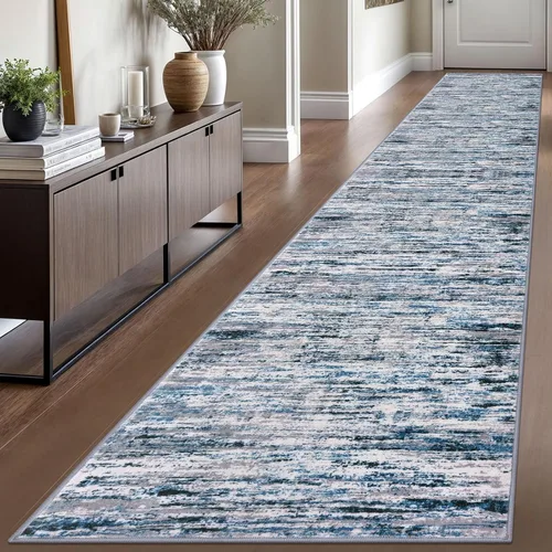 Miniatura 48 de Lansny Alfombra moderna abstracta de 2 x 5 pies, color negro, gris, blanco, lavable, alfombra de entrada para cocina, alfombra antideslizante suave