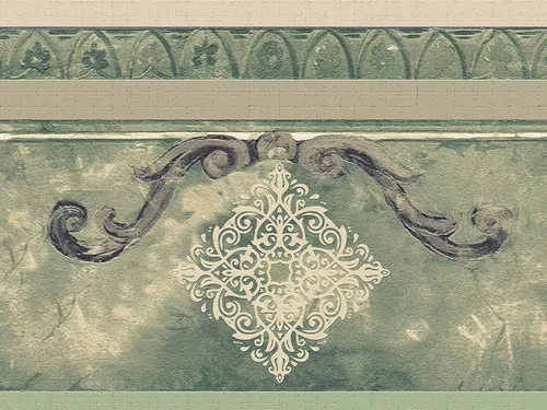 Dundee Deco Papel tapiz para despegar y pegar DDAZBD9263 - Borde de pared de damasco verde abstracto, diseño retro, 15 pies x 7 pulgadas (15.0 ft x