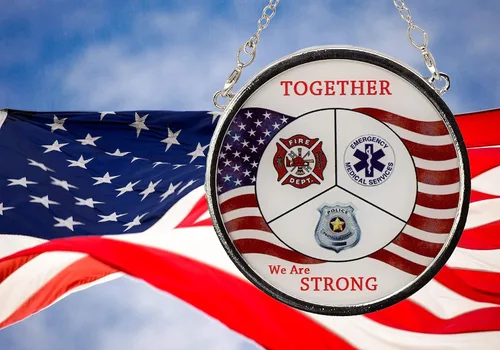 Miniatura 4 de First Responder - Atrapasoles - Rescate de bomberos - Policía - Médico - Juntos somos fuertes - Bandera estadounidense - 3 pulgadas de diámetro