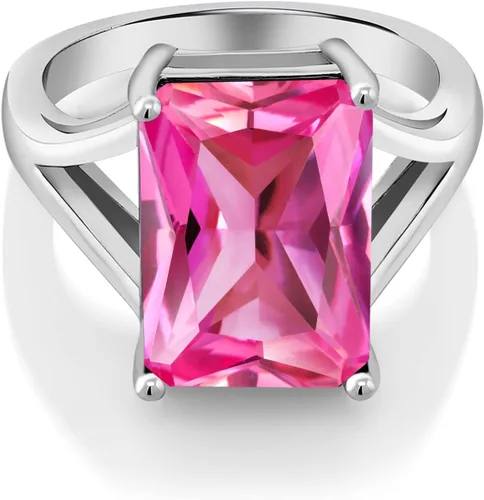 Miniatura 95 de Gem Stone King Anillo de compromiso solitario con piedra preciosa de corte esmeralda de 0.551 x 0.394 in para mujer, plata de ley 925, anillo