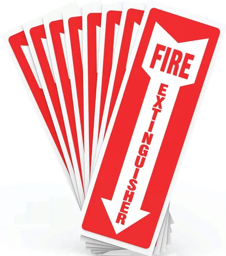Letreros de extintor de incendios, calcomanías de señal de seguridad, paquete de 4 unidades, 4 x 12 pulgadas, vinilo de 5 mil, colores rojo y blanco