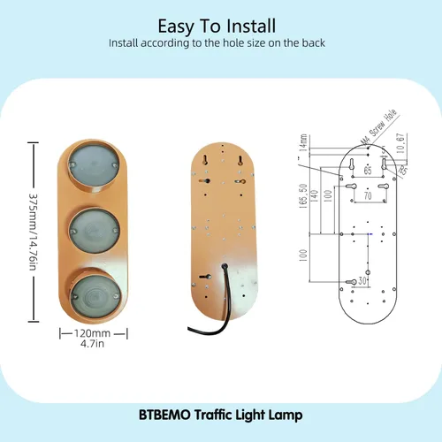 Miniatura 5 de Lámpara de semáforo con control remoto programable más de 12 secuencias, lámpara de pared de tráfico retro para dormitorio, sala de estar, club, bar
