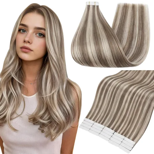 Full Shine - Extensiones de cabello con cinta adhesiva de 18 pulgadas, extensiones de cabello Remy de 1.76 oz, extensiones de cabello lacio de color