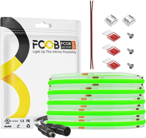 Miniatura 32 de Tira de luces LED COB DC24V de 16.4 pies, 6000 K, blanco frío, 320 LED, flexible, de alta densidad, uniforme, brillante, 9W/m, CRI90+ regulable
