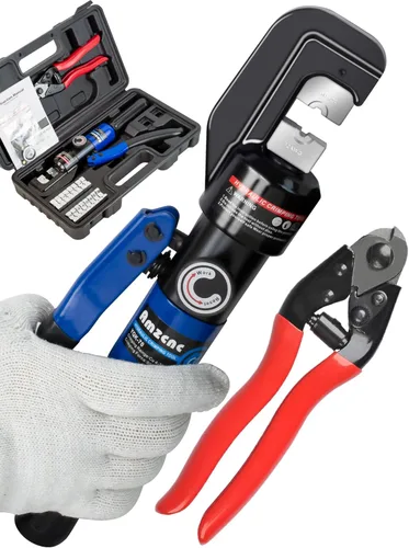 Miniatura 9 de AMZCNC Herramienta de Prensado Hidráulico y Cortador de Cable Herramienta de Prensado de Terminal de Cable Hidráulico 10 TON USA 12 AWG a 00 (2/0)