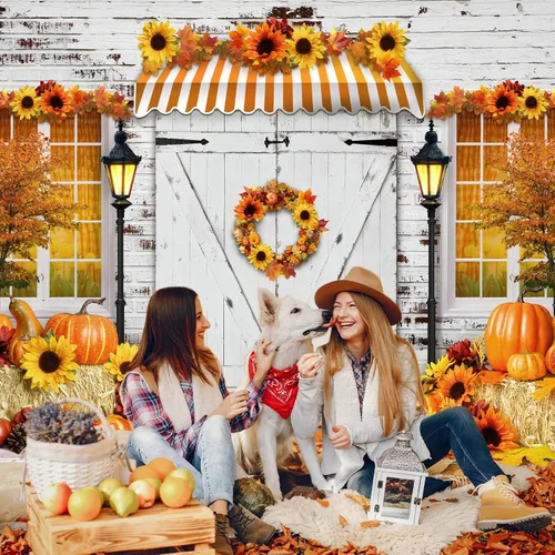 Miniatura 7 de Avezano Telones de fondo de otoño para fotografía, otoño, calabaza, girasol, cosecha de Acción de Gracias, vacaciones, sesión de fotos, fondo