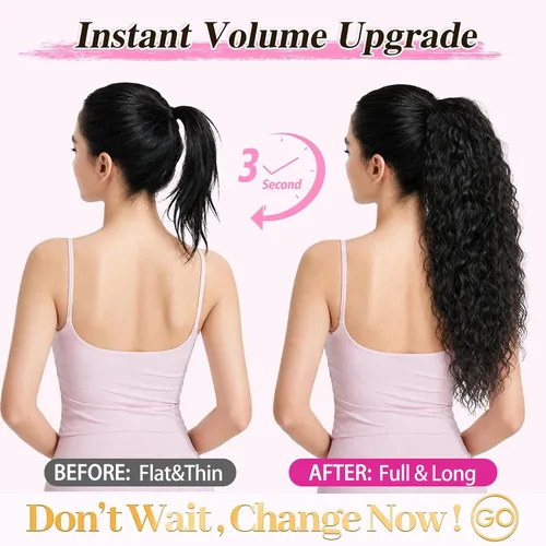 Miniatura 2 de ALXNAN Cola de caballo con clip de garra, extensión de cola de caballo negra de 26 pulgadas para mujer, extensiones de cabello sintético sintético