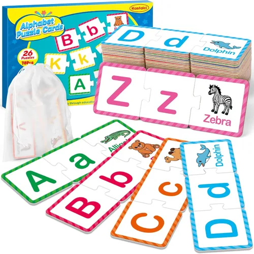 Kasfalci Tarjetas flash de rompecabezas del alfabeto, 78 tarjetas ABC para niños, juguetes de aprendizaje del alfabeto para niños pequeños, regalos