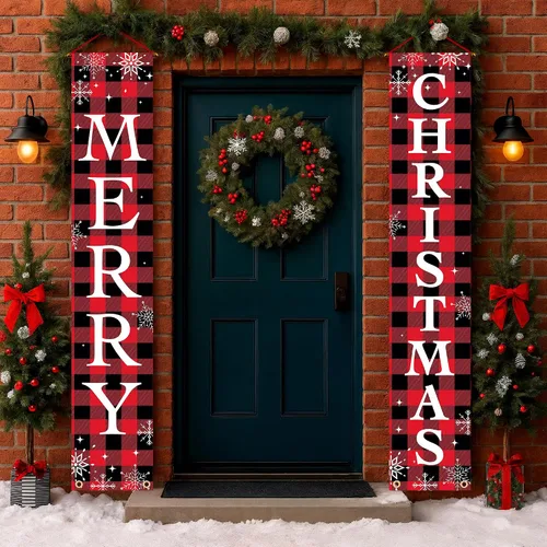 Miniatura 7 de X-Protector Bandera de Feliz Navidad - Letrero de Feliz Navidad de Plátanos Búfalo para Repisa de Chimenea - Decoraciones Premium de Navidad
