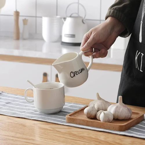 Miniatura 2 de ONTUBE Crema de porcelana, jarra de crema de leche de cerámica de 12 oz (blanco)