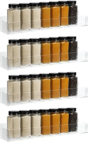 uxcell Estante acrílico para especias de pared, juego de 4 organizadores acrílicos para especias, soporte de almacenamiento de tarros de condimentos