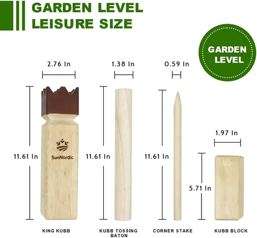Miniatura 4 de SunNordic Kubb Set de Juego de Patio, Juego de Lanzamiento de Madera de Caucho para Jardín al Aire Libre con Bolsa de Transporte de Lona, Juego