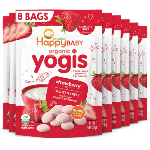 Miniatura 12 de Happy Baby Organics Yogis - Bocadillos liofilizados de yogur y frutas, paquete variado (paquete de 6) y mordedor, paquete variado de 3 sabores, 12