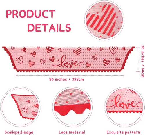 Miniatura 5 de Tatuo Bufanda para el día de San Valentín, mantel de encaje con corazón rojo para el día de San Valentín, boda, aniversario, sala de estar