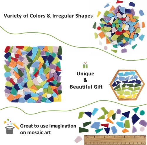 Miniatura 6 de Youway Style Azulejos de mosaico para manualidades a granel, piezas de vidrio de mosaico roto de 7.05 oz para manualidades de mosaico de jardín