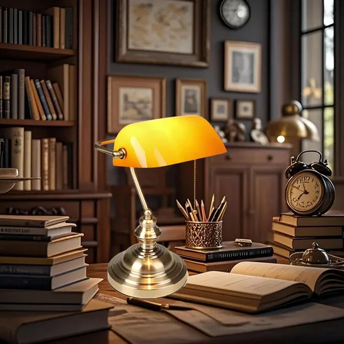 Bankers - Lámpara de escritorio con interruptor de cadena, lámparas de escritorio con pantalla de vidrio verde, lámpara tradicional de biblioteca