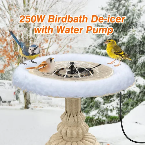 Miniatura 2 de Calentador de baño para pájaros con bomba de agua para exteriores en invierno, descongelador de 250 W para baños de pájaros con control termostático